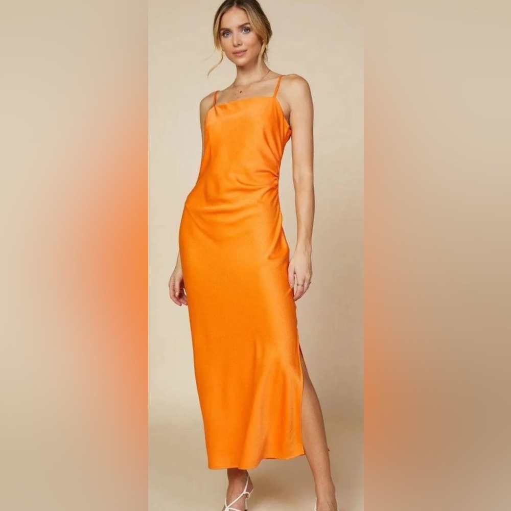 Skies Are Blue Orange Cami Split Midi Dress